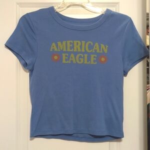 Blue cropped American eagle shirt